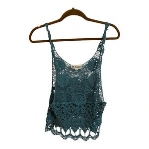 Lagaci Blue Crochet Lace Tank Top